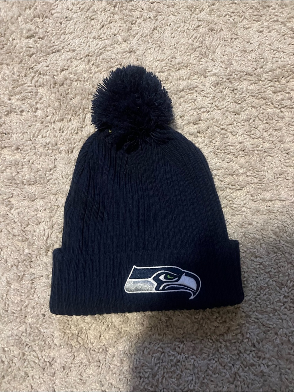 Seattle Seahawks Navy Pom Beanie